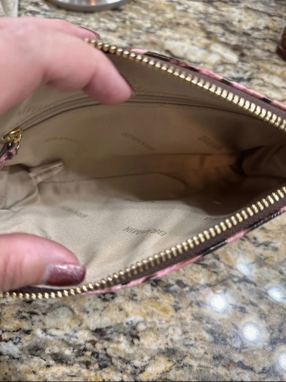 Brahmin Pink and Brown Animal Print Wristlet Clutch
